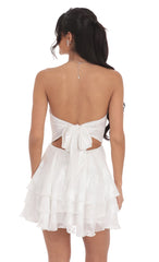 Floral Strapless Asymmetrical Dress in White
