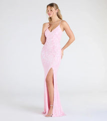 Tarna Lace-Up Bead Sequin Mermaid Formal Dress