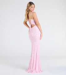 Tarna Lace-Up Bead Sequin Mermaid Formal Dress
