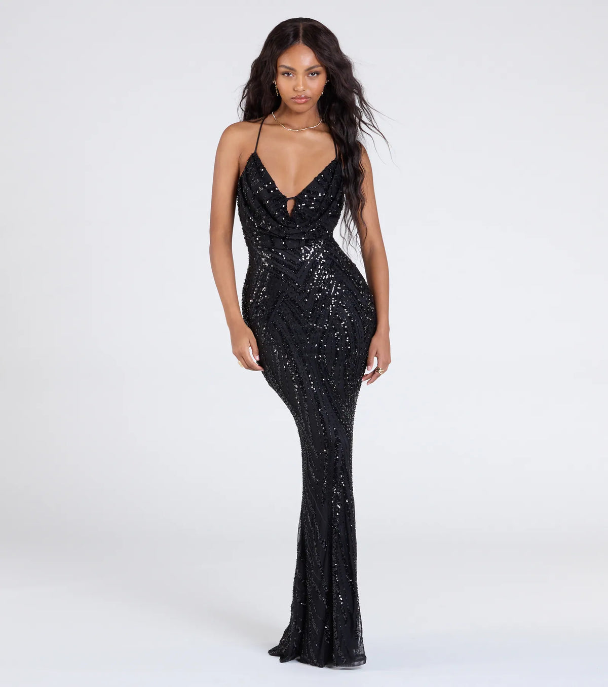 Kailey Lace-Up Mermaid Sequin Beaded Formal Dress