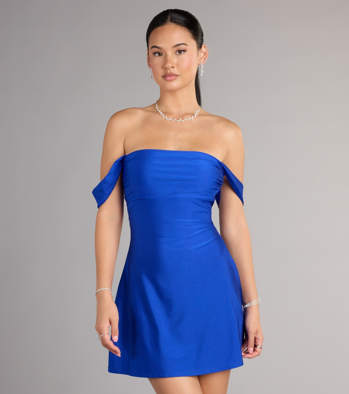 Classics Lover Off-The-Shoulder Satin A-Line Mini Dress