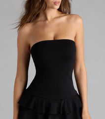Trendy Attitude Strapless Ruffled Skater Romper