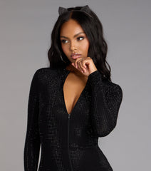 Sultry Sparkle Rhinestone Zip-Up Romper