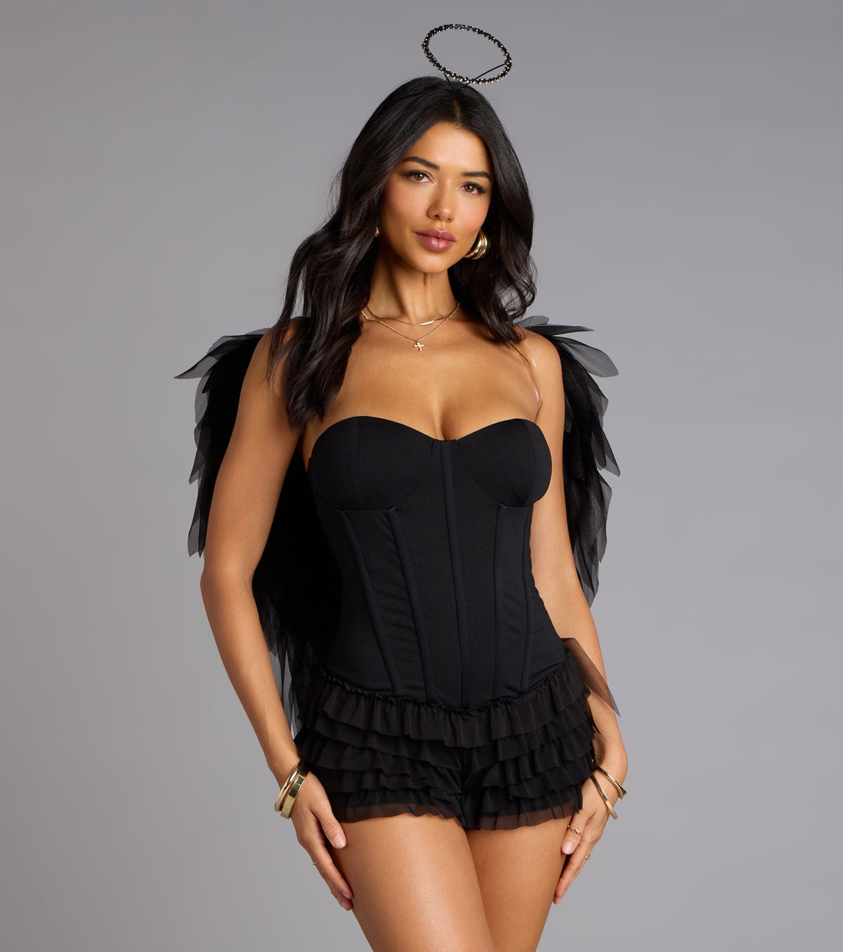 Playful Trouble Lace-Up Ruffle Romper
