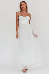 Nerida Twist Back Frill Trim Mesh Maxi Dress White