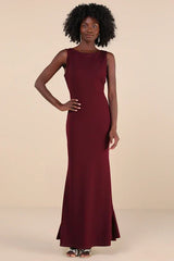 Exquisite Refinement Plum Purple Backless Bow Ruffled Maxi Dress