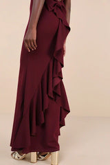 Exquisite Refinement Plum Purple Backless Bow Ruffled Maxi Dress