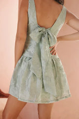 Exuberant Elegance Light Mint Jacquard Drop Waist Mini Dress