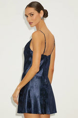 Close to Your Heart Navy Satin Jacquard Cowl Slip Dress