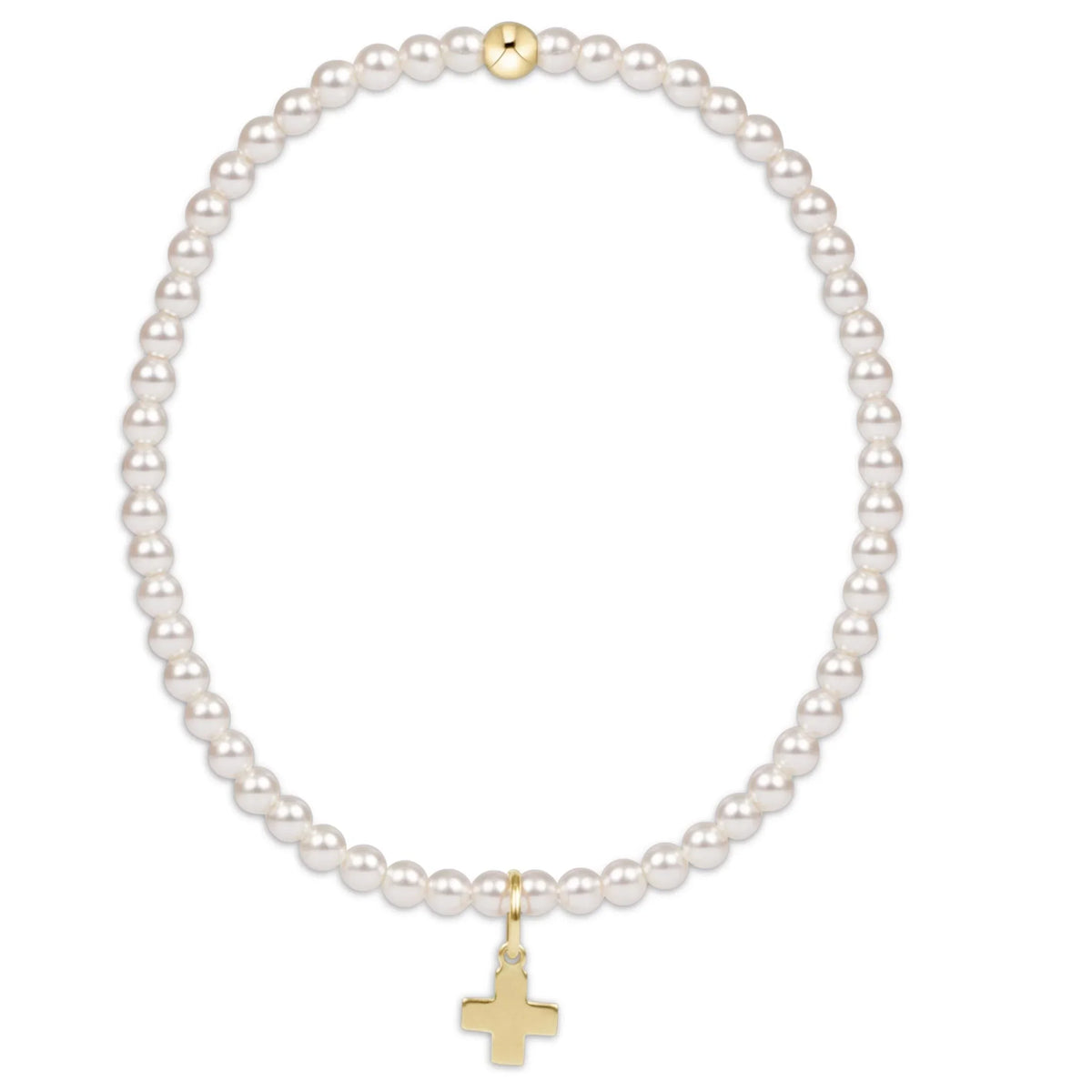Classic Pearl 3mm Bracelet - Signature Cross Gold Charm