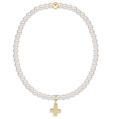 Classic Pearl 3mm Bracelet - Signature Cross Gold Charm