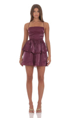 Sheen Ruffle Lace Up Dress in Plum