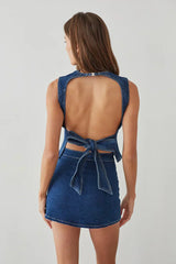 Maggie Denim Open Back Top