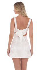 Satin Jacquard Back Bow Bodycon Dress in White