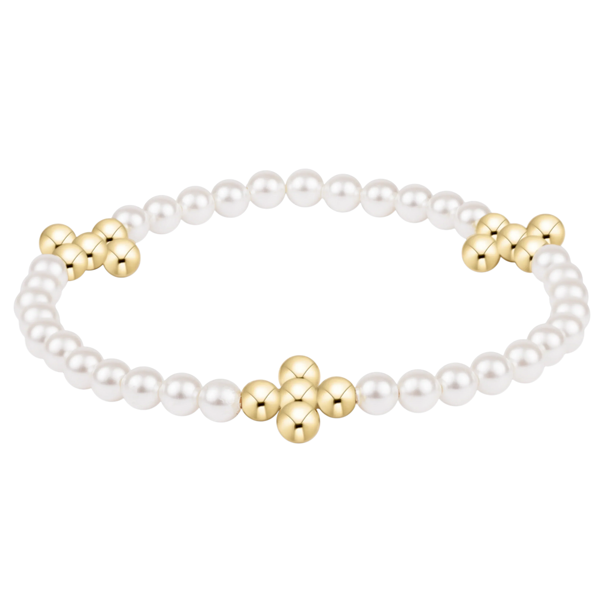 Beaded 4mm Gold Signature Cross 4mm Pearl Bracelet
