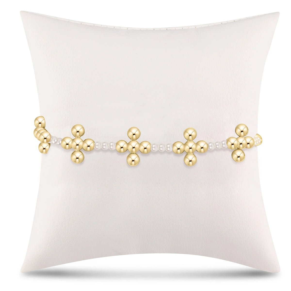 Signature Cross Sincerity Pattern Pearl 3mm Bead Bracelet - Classic Beaded Signature Cross Gold - 4mm Bead Gold