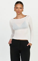 Madi Top - Long Sleeve Sheer Slub Jersey Top in White