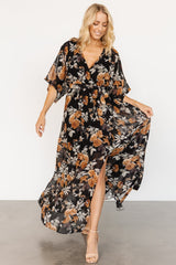 Kia Kimono Maxi Dress | Black + Copper Floral