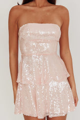 Provence Bloom Tiered Sequin Mini Dress Pink