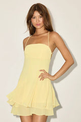 Perfected Sweetness Light Yellow Pleated Tiered Mini Dress