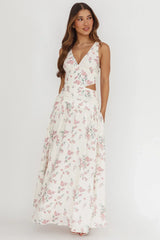 First Dates Waist Cut-Out Maxi Dress Floral Cream/Pink