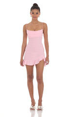 Ruffled Slit Dress in Pink