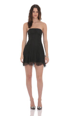 Strapless Lace Hem Dress in Black