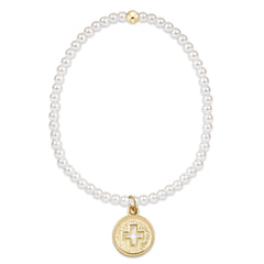 Classic Pearl 3mm Bracelet - Signature Cross Gold Disc