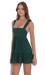 Square Neckline Babydoll Dress in Forest Green