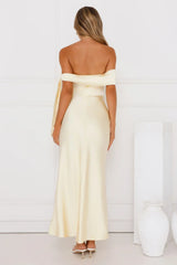 The Hype Off Shoulder Satin Midi Dress Yellow