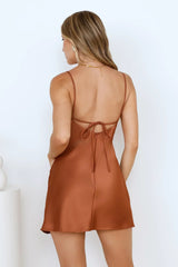 Slay The Day Satin Mini Dress Bronze