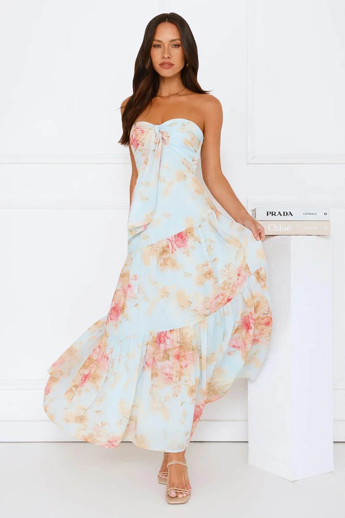 She’s the Blueprint Strapless Maxi Dress Print
