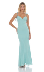 Mesh Open Back Maxi Dress in Aqua