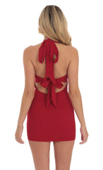 Halter Bodycon Dress in Rose Red