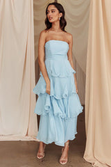 Giavana Strapless Layered Midi Dress Pale Blue