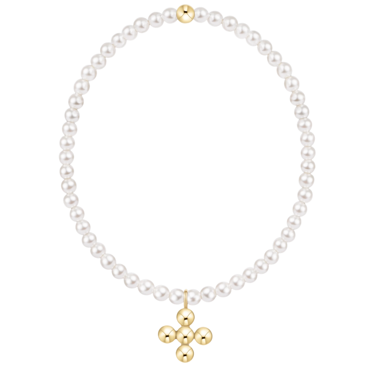 Classic Pearl 3mm Bracelet - Signature Cross 4mm Beaded Gold Charm