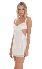 Sequin Pearl Cutout Dress in White