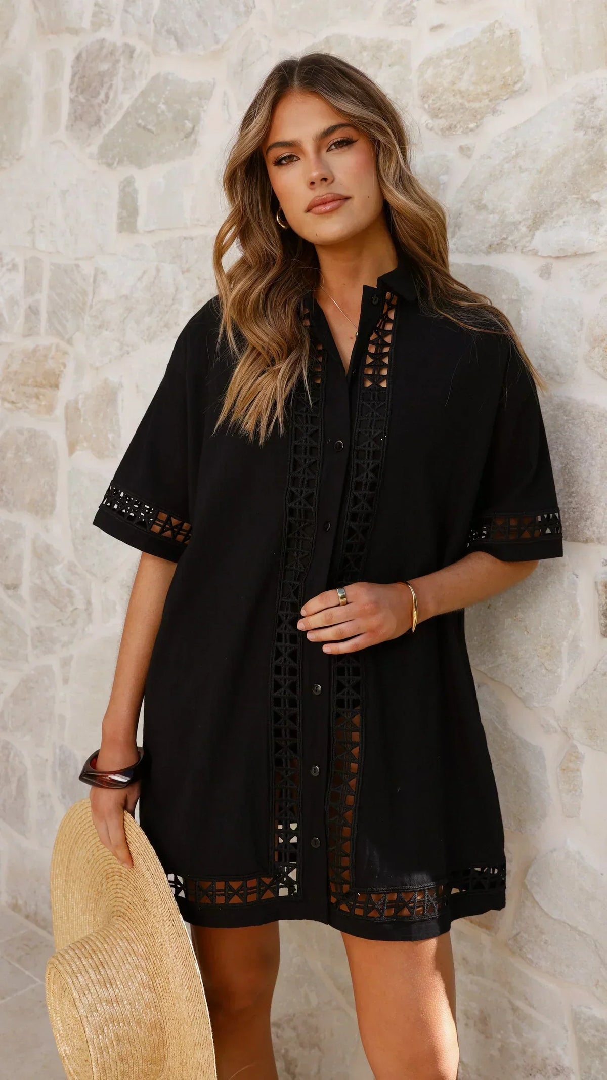 Halia Mini Shirt Dress - Black