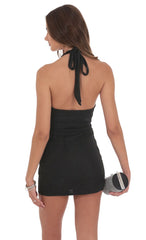 Metallic Textured Halter Dress in Black