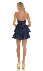 Jacquard Corset Mini Dress in Navy