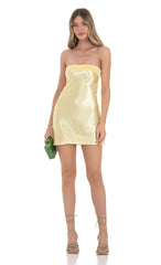 Satin Strapless Slip Dress in Yellow