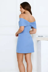 Face Card Off Shoulder Mini Dress Blue
