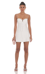 Satin Open Back Dress in White