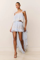 Jolina Silk Chiffon Lace High-Low Skirt