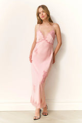 Sorone Satin Lace Maxi Slip Dress