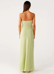 Sassafras Beaded Flower Strapless Maxi Dress - Lime