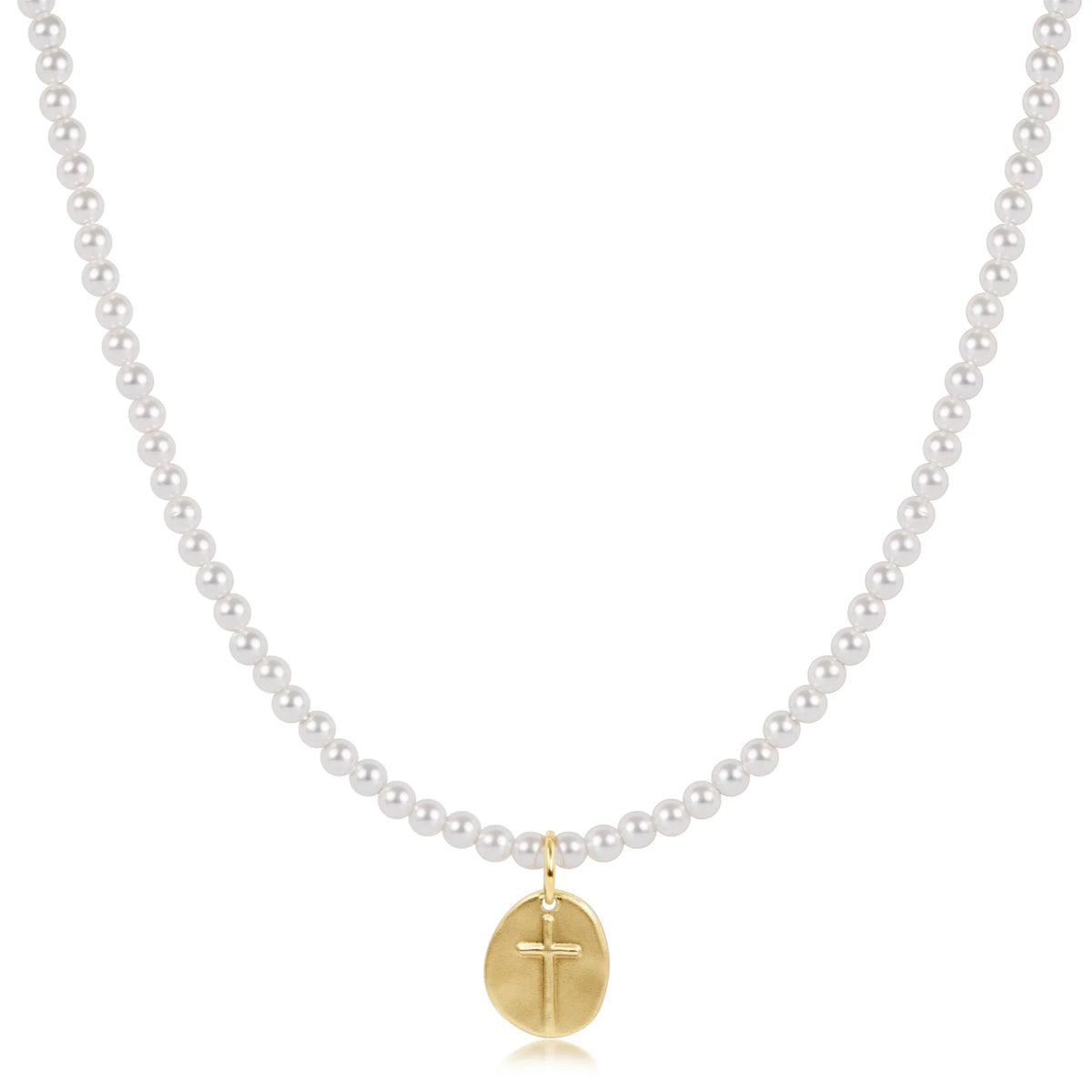Choker Beaded - Classic Pearl 3mm - Inspire Small Gold Disc