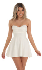 Lace Bust Flare Dress in White