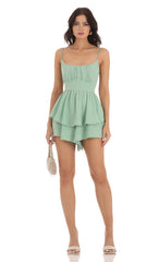 Dotted Ruffle Romper in Green