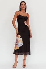 Nerida Gathered Bust Maxi Dress Flowers Black